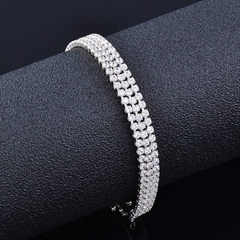 Sinleery Tennis Armband Met Shining Aaa Zirconia Rose Goud Zilver Kleur Armbanden Voor Vrouwen Sieraden SL059 Ssf: 16cm-silver-3 layer