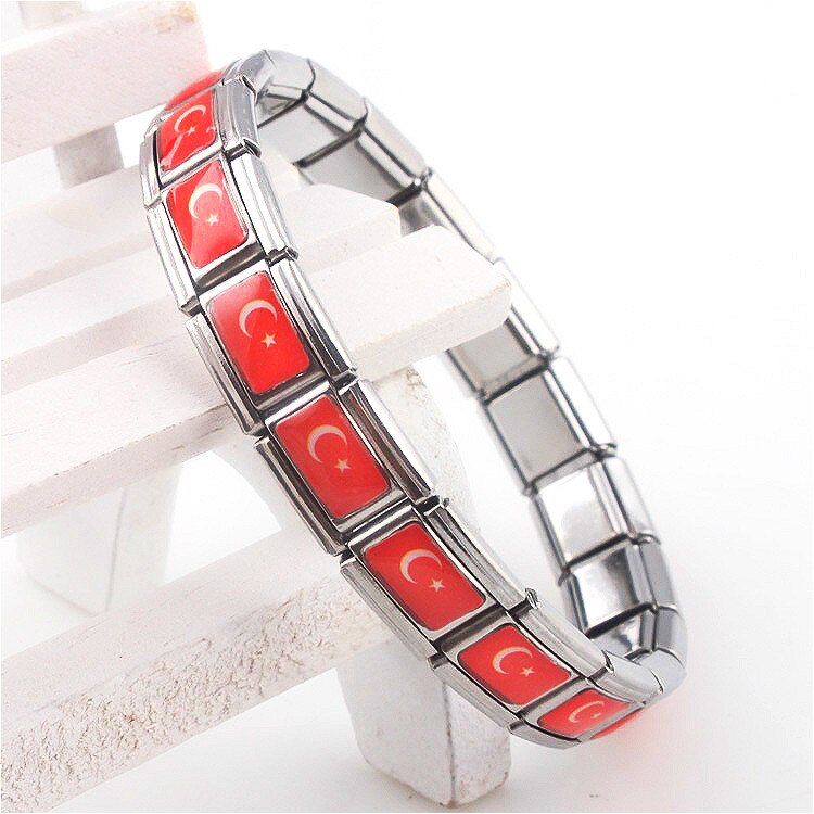 Vrouwen Sieraden Turkse Vlag Elasticiteit Elastische Energie Sport Magnetische Germanium Italiaanse Charme Armband Rvs ST8