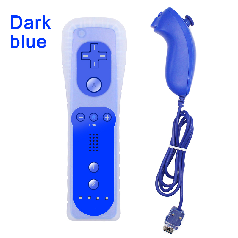 Controller Gamepad remoto Wireless 2 in 1 per Nintendo Wii Nunchuck con custodia in Silicone sensore di movimento SYNC Gamepad: Dark blue suit