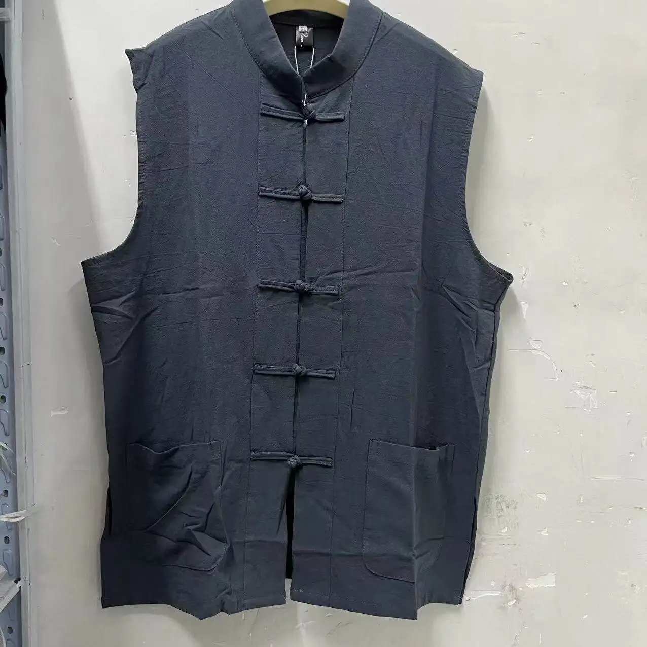 Losvallend katoenen linnen vest met knoopsluiting, plus size heren casual kleding, comfortabel, ademend, lichtgewicht topje