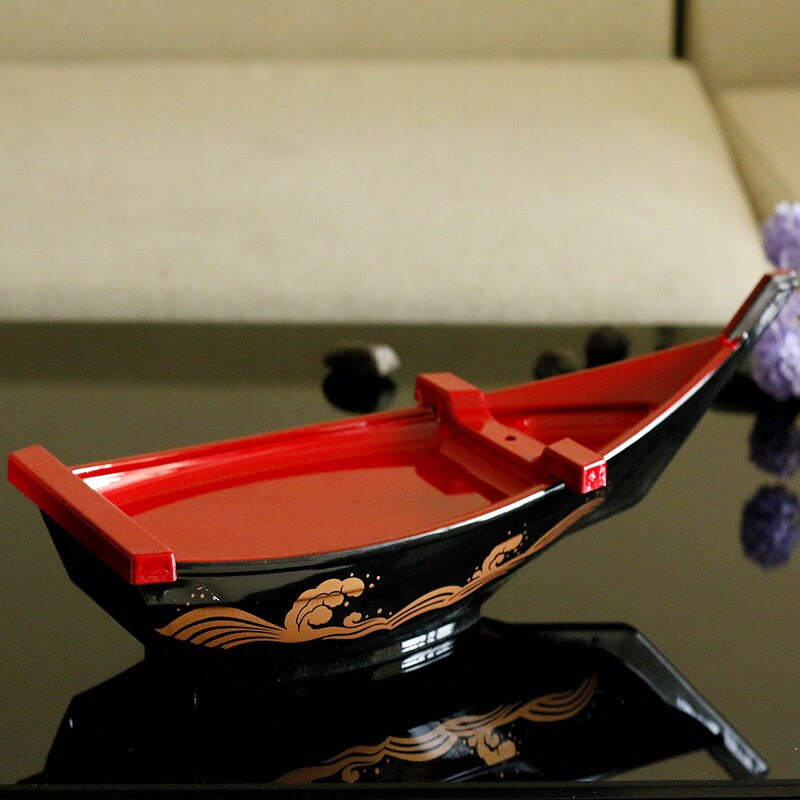 35/48/53CM Japanese ABS Plate Black Sashimi Boat Serving Tray Japanese Restaurant Sushi Boat