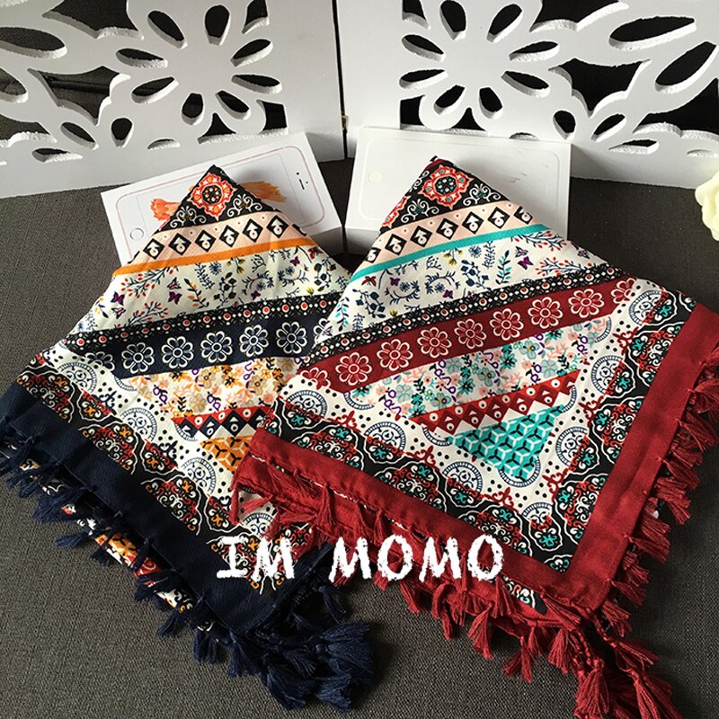 Etnisk geometri stil mærke firkantet kvast bomuldstørklæde hijab sjal til kvinder foulard bandana og pashmina 110*110cm