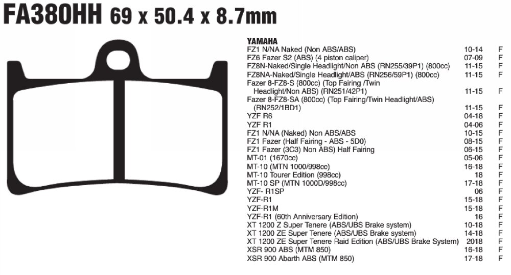 Remblokken Voor Yamaha FZ1N FZ6 Fazer FZ8N YZF R6 R1 FZ1 MT-01 YZF-R1SP R1M XT1200 Z Super Tenere XSR 900 Abarth ABS