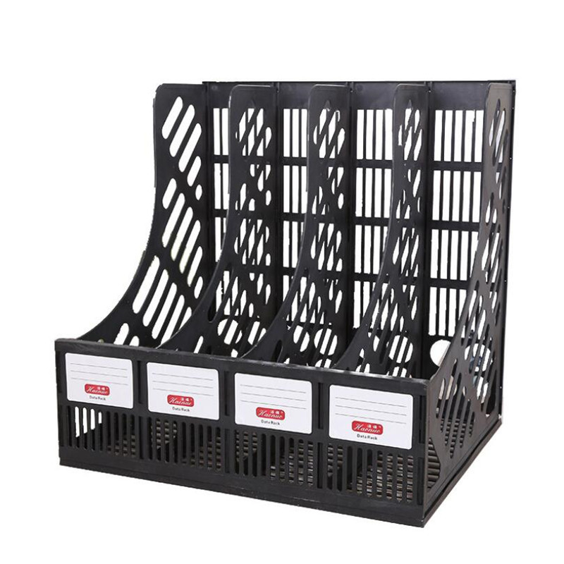 30.5x25.7x30cm Four Grid File Holder Desk Organiser Office File Column PP Plastic Data Frame File Holder Storage: Black