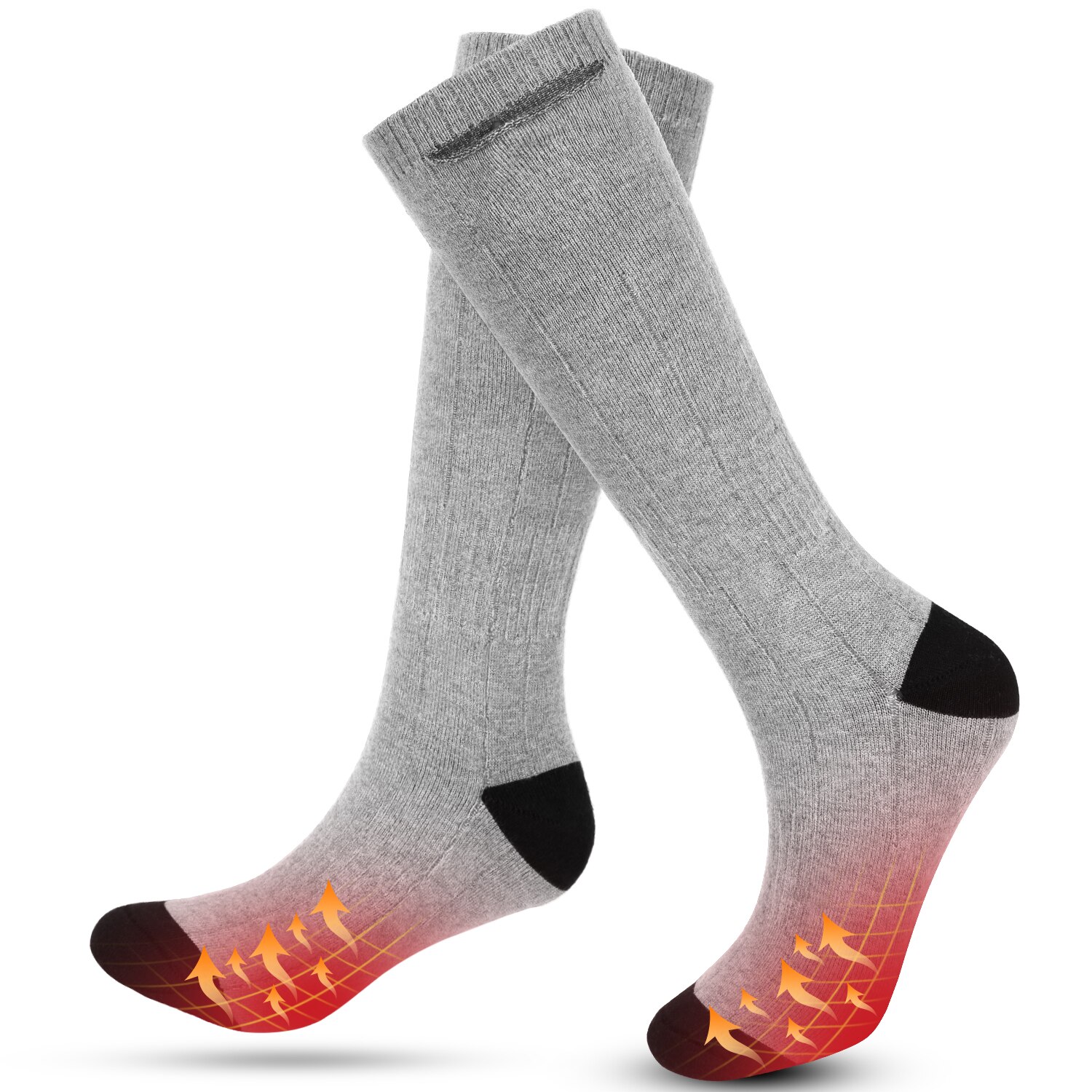 Vinter varme opvarmede sokker genopladelige elektriske varmestrømper vandtætte mænd kvinder strømpe til udendørs camping vandreture skiiing: Type 2 lys grå
