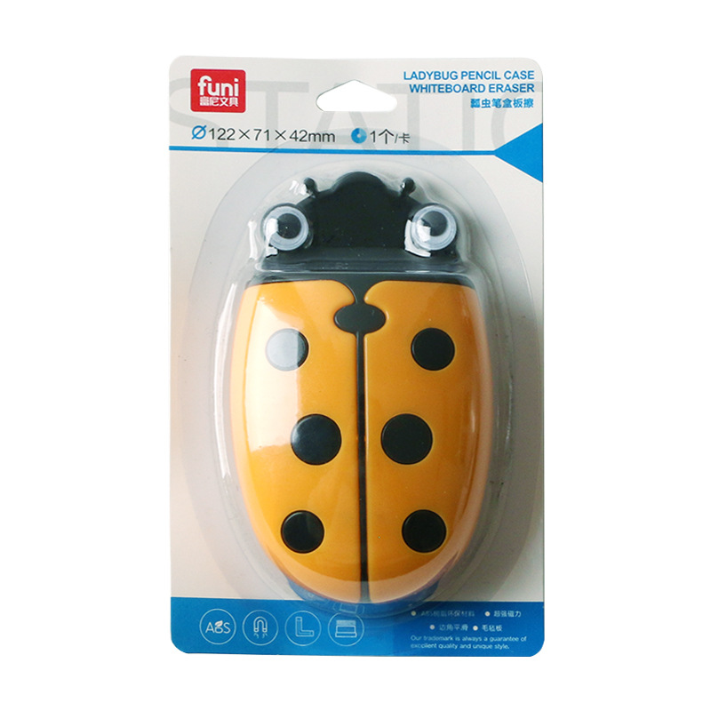 Ladybug Magnetic Pencil Case Board Eraser Storage Box Dual Purpose Eraser Whiteboard Pen Organizer Cartoon Refrigerator Magnet: Yellow
