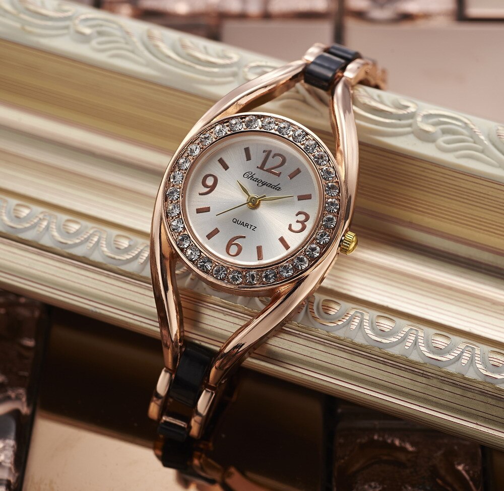 Mode Quartz Kristallen Armband Horloge Rose Kleur Vrouwelijke Uur Reloj