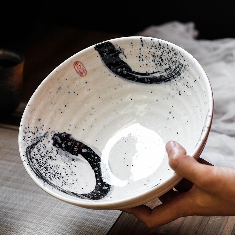 Japansk stil keramisk 7.5 tommer skål ramen nudelsuppe retro bordservice middagsskål keramisk bordservice keramisk blandeskål
