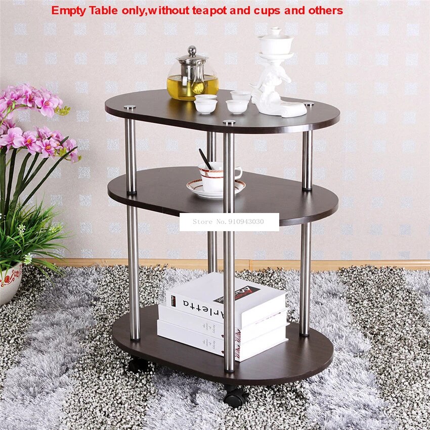3 Layer Modern Movable Oval Shape Tea Table With Wheel Living Room Bedroom Sofa Side Corner Low Table With Storage Space