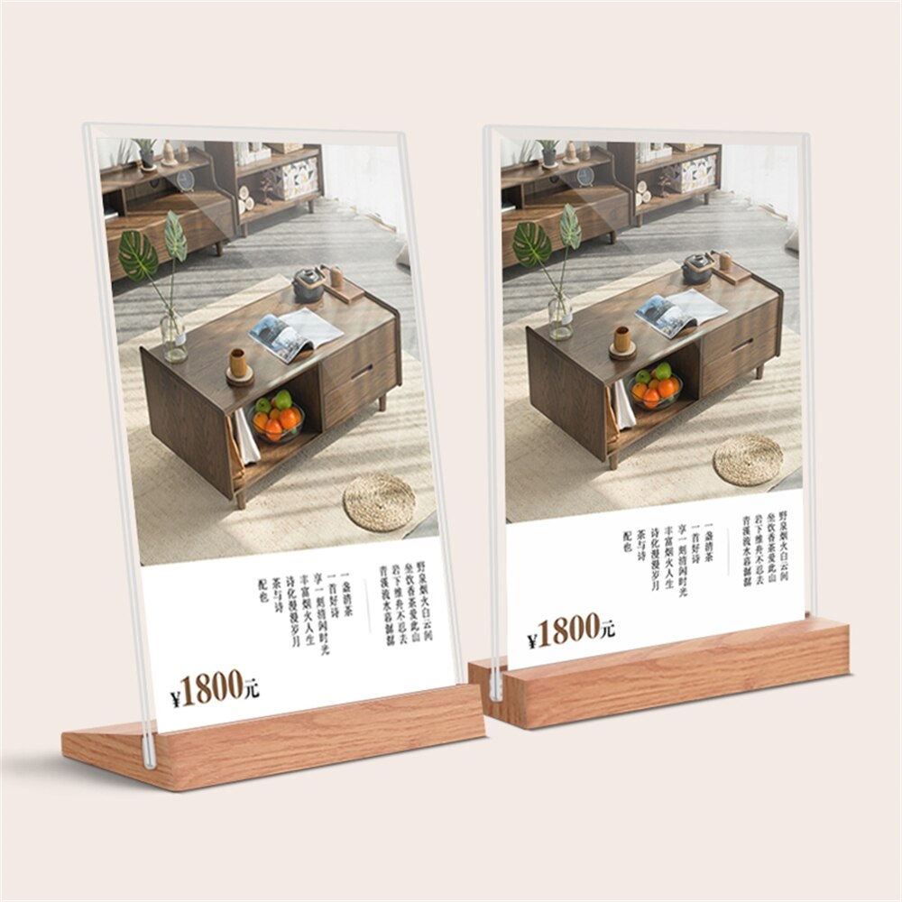 Letrero de acrílico tipo T para mesa, tablero fuerte de doble cara para exhibición de carteles, estante para tarjetas, soporte de papel A4 A6, estilo L, A6