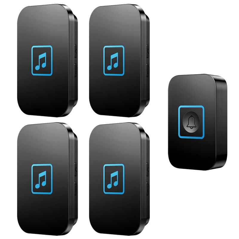 Cacazi Welkom Draadloze Deurbel Waterdicht 1 Zender 4 Ontvangers Smart Draadloze Bel Volume 0-110dB 60 Chimes Us Eu Uk Plug: black 1x4 / UK