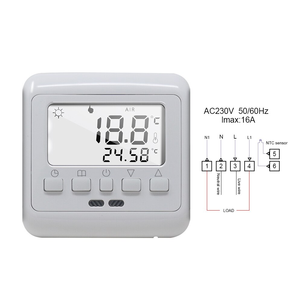 Termostato de pared con pantalla LCD para calefacción de suelo, controlador de temperatura, programación semanal, termostato antiinterferencias, retroiluminación blanca
