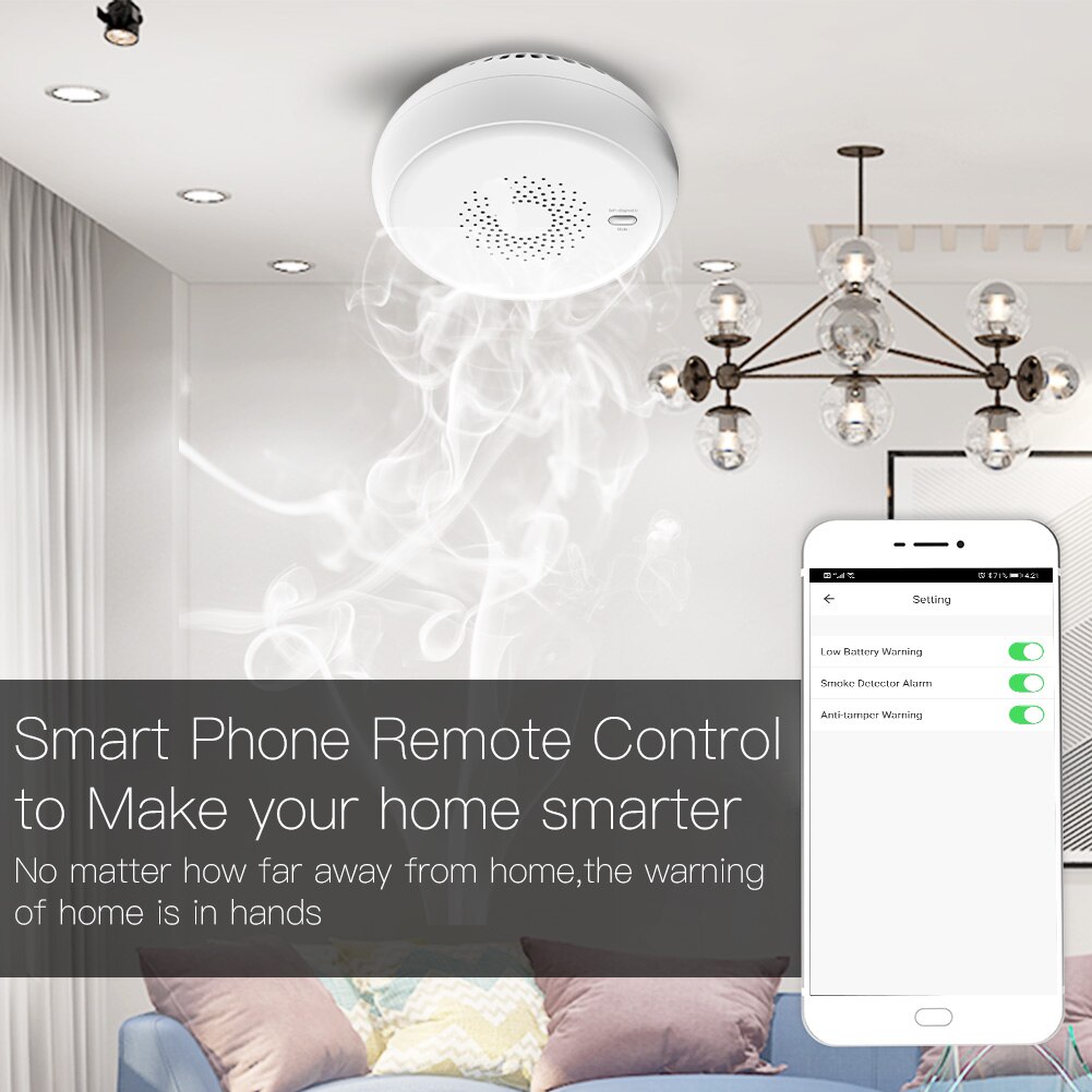 Zigbee Smart Rook Fire Alarm Sensor Detector Home Security Systeem Batterij-Aangedreven Alarm Draadloze Smart Leven Tuya App Controle