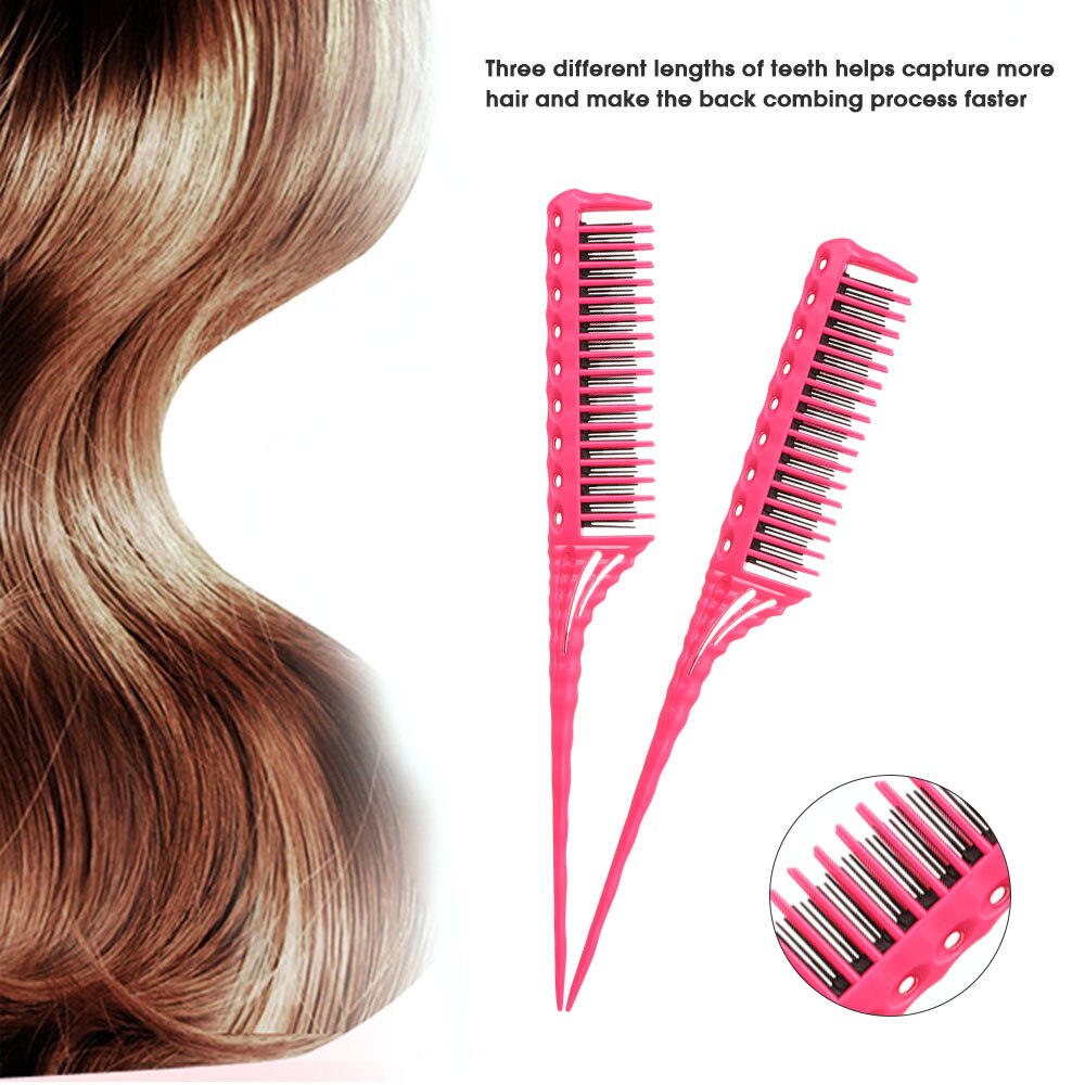 3-Row Teeth Teasing Comb Detangling Brush Rat Tail Comb Adding Volume Back Coming Hairdressing Combs