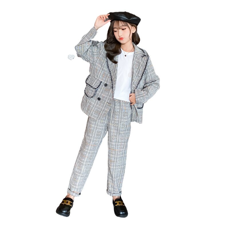 Giacca + pantaloni da giacca di lusso formale per ragazze 2 pezzi abbigliamento da bambina per bambini Set di abbigliamento per feste di nozze vestito da scuola per ragazze adolescenti