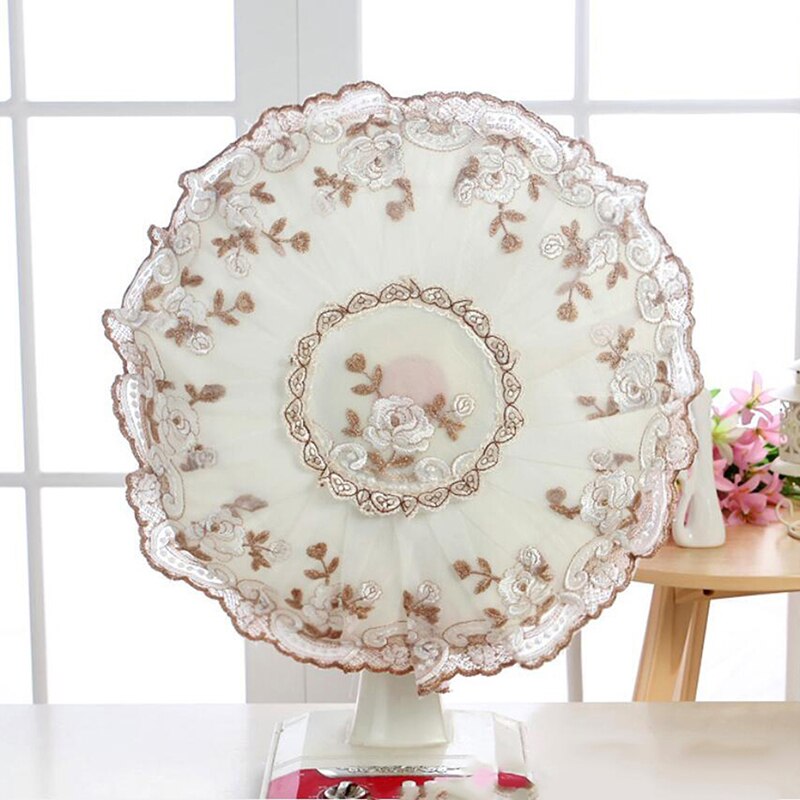 Electric Fan Protection Cover European Lace Flower Embroidery Household Round Electric Fan Dust Cover Household Accessories
