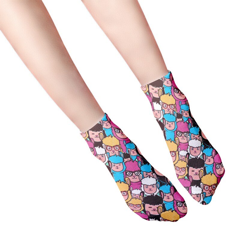 Cute Crew Cartoon Socks Women Animals Alpaca Patterned Socks Happy Korea Harajuku Kawaii Socks For