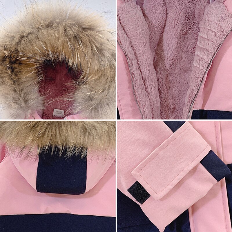 -30 kall vinter nyfödd flicka kläder outfits pälskrage dun bomull kappa för spädbarn flicka kläder tjocka jackor parkas