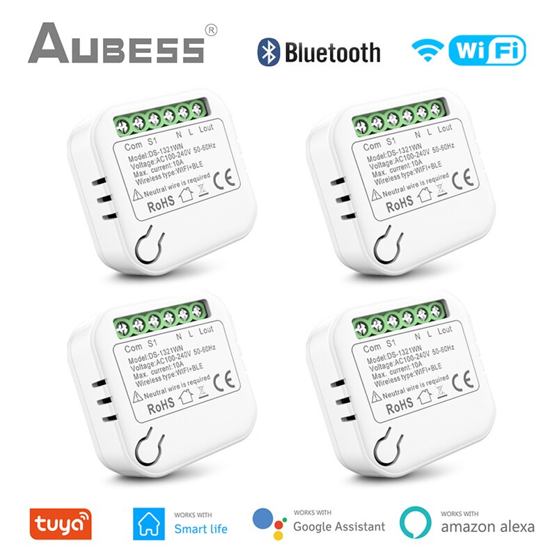 Tuya 10a mini wlan + bluetooth smart-schalter mit zeitschaltuhr, kabellos, unterstützt 2 wege, kompatibel mit alexa, google home und der smart life app.