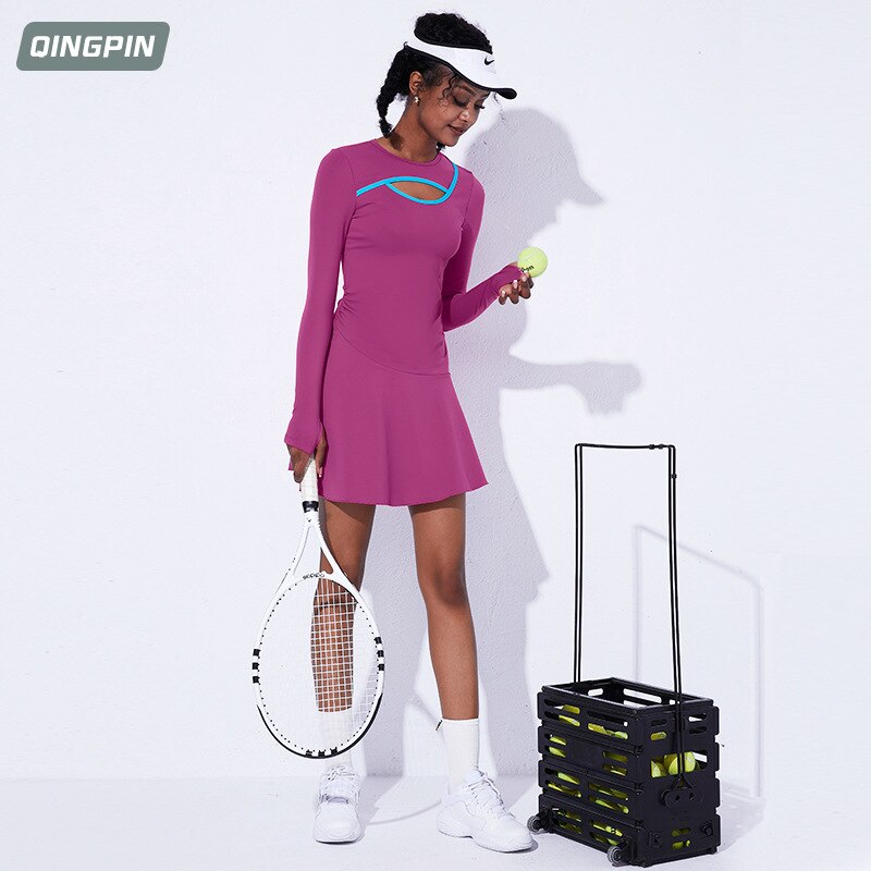 2022 neue frauen Sport Kleid Tennis Felsen Badminton Felsen Fitness Tragen nackt Lange ärmeln Sport-Felsen Yoga Felsen Tennis Kleid