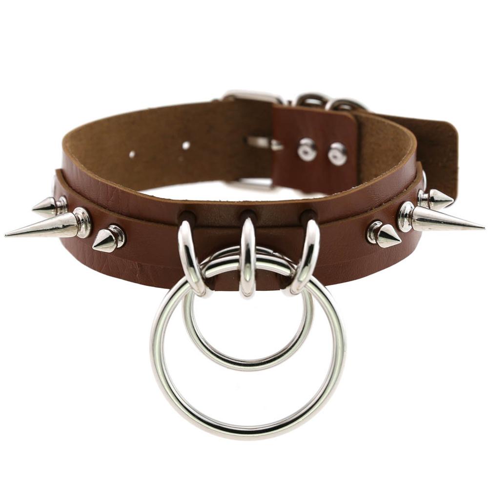 Spiked Choker For Women Men Punk Rock Collar Goth Necklaces Leather Studded Choker Girls Harajuku Gothic Jewelry: brown