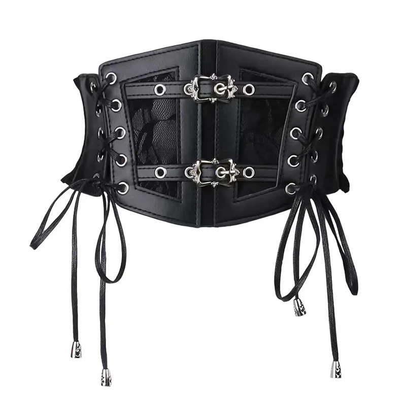 Plus size elástico rendas espartilho cintos para mulheres ampla estiramento cummerbunds feminino goth punk vestido espartilho cinto grande cintura branca: Branco