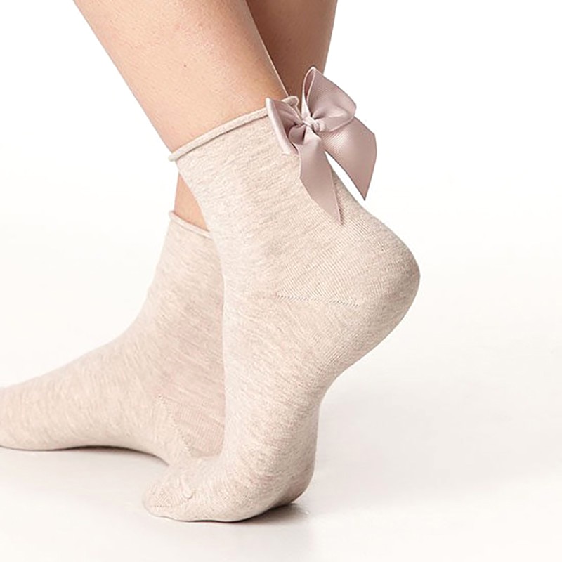 Winter Autumn Spring Sweet Curl Cotton After The Heel Ribbon Big Bow Short Socks Wild Chaussette Female Herring Ankle Socks