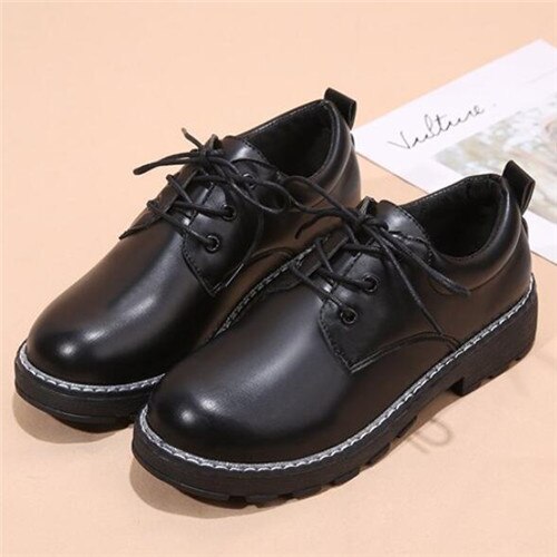mujeres pisos británico estilo Oxford Zapatos mujeres encaje casual Up Pu pisos Zapatos Mujer señoras Zapatos: 23-2 Matt black / 37