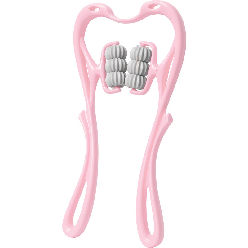 Masseur pour le cou et les épaules, outil d&#39;auto-Massage à double déclencheur, soulage la pression des mains, Massage en profondeur: 6 Rollers-Pink