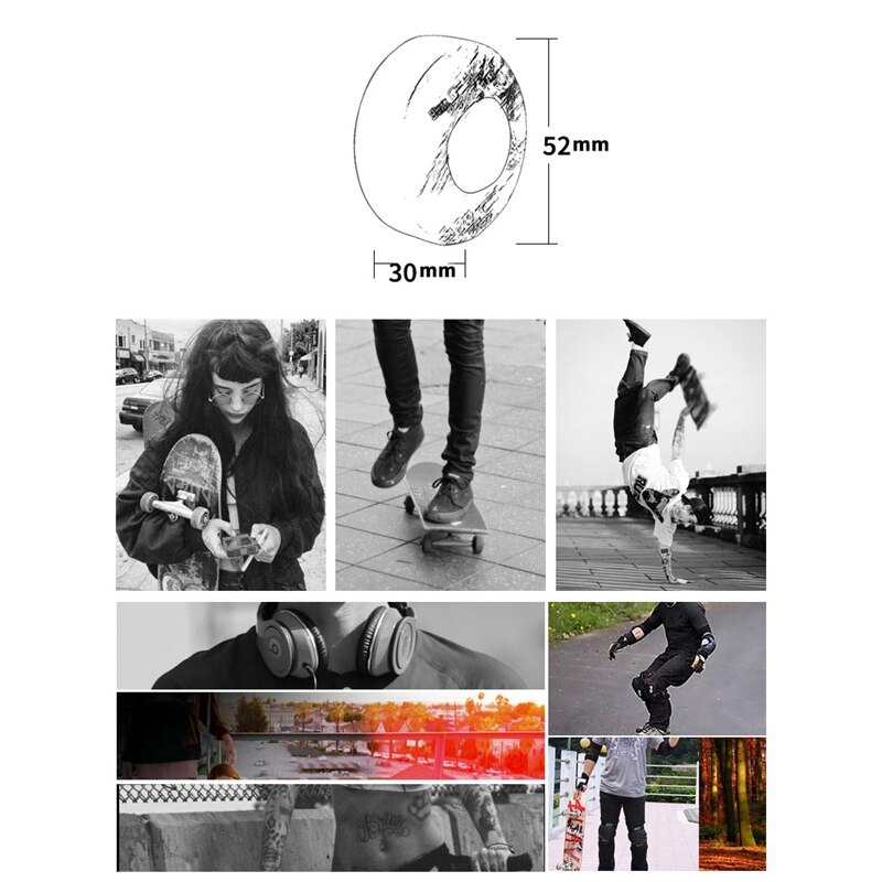 Skateboard Wielen Met Lagers 52X30Mm Straat Pu Wielen Skateboard Onderdelen Cruiser Longboard Wielen (Set Van 4) wit