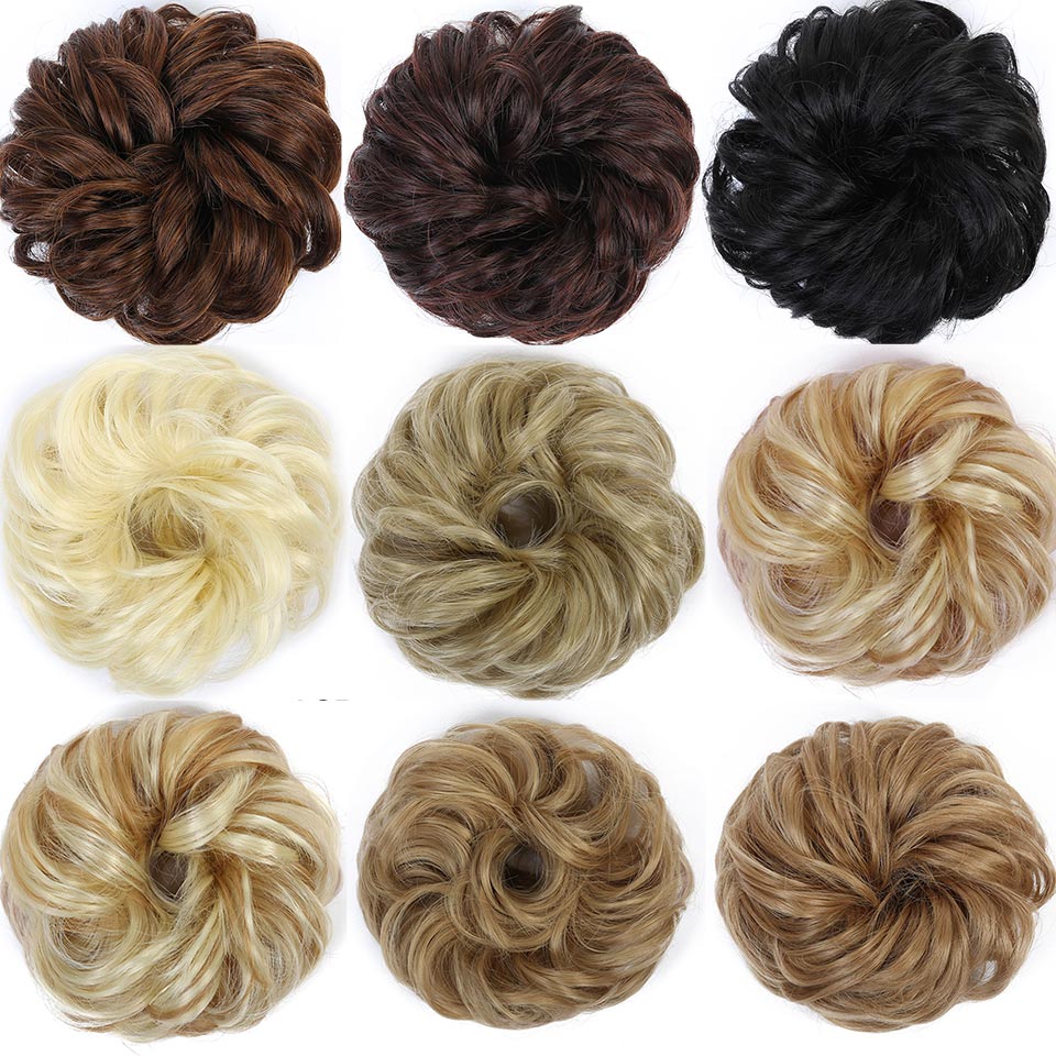 MANWEI cabello desordenado moño Scrunchie para mujer extensiones de cabello peluca sintética anillo envoltura moño de pelo sintético Temperatur elástico Fib