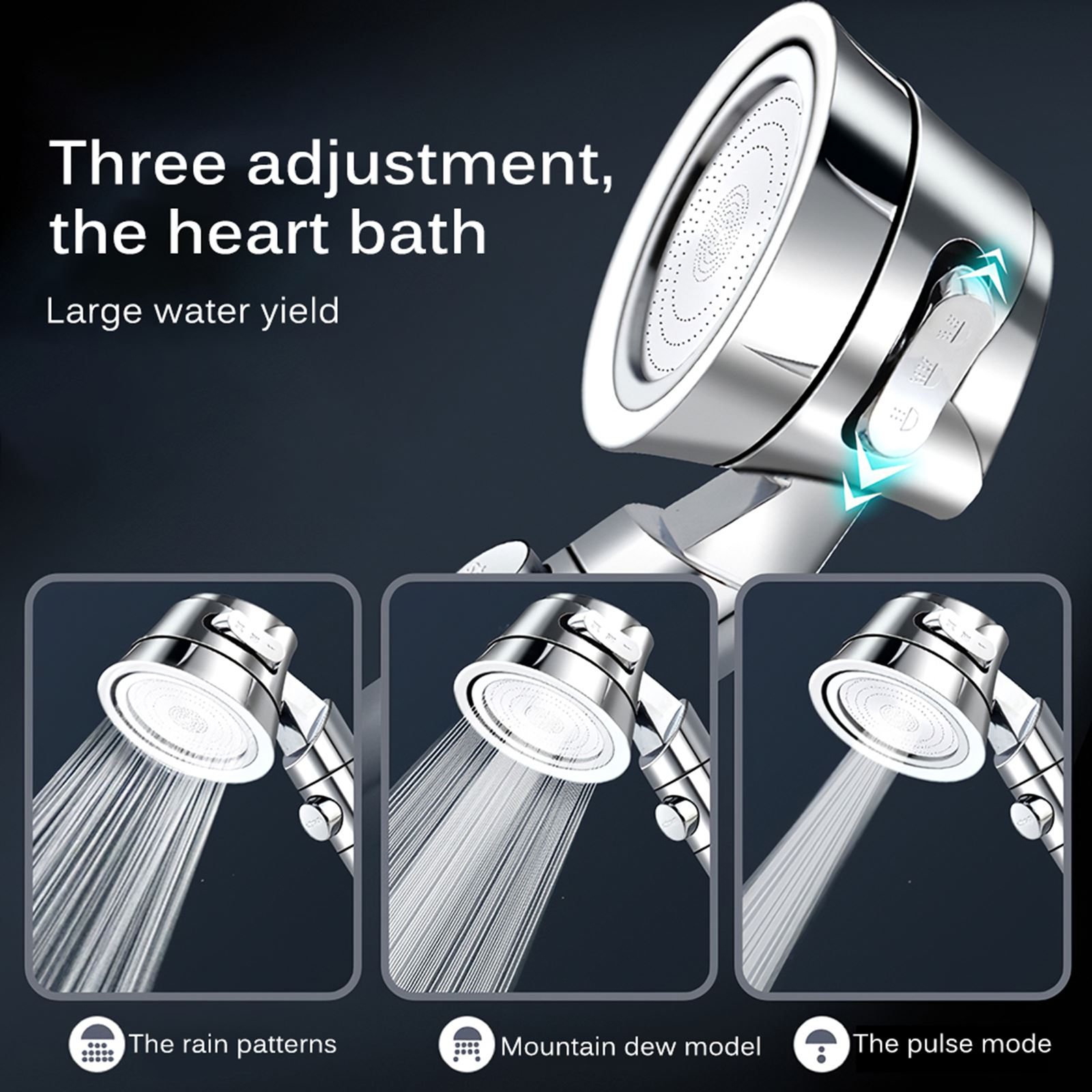 Bathroom Shower Head with High Pressure Water Saving Adjustable Showerhead with ON/Off Pause Switch and 3-Settings Control Flow