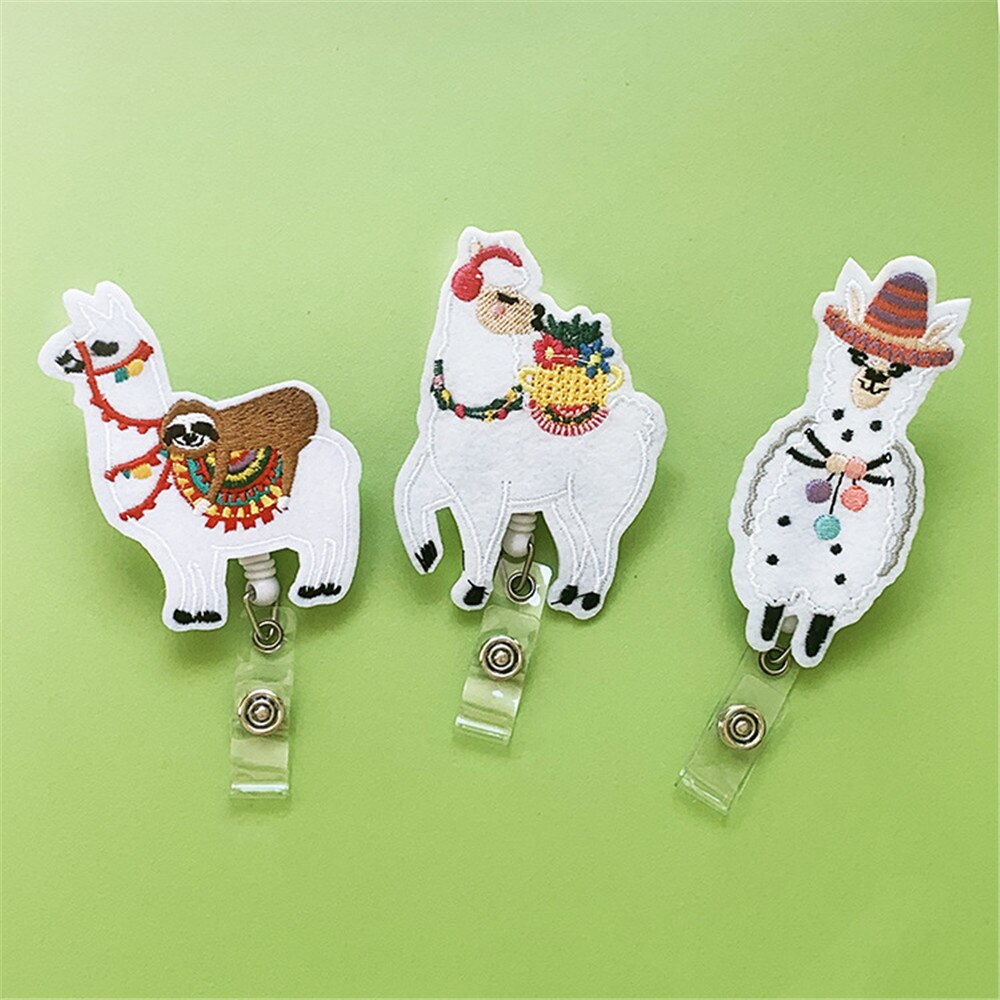 1pc Cute Animal Alpaca Retractable Nurse Badge Reel Clip Badge Holder Students Doctor Id Card Holder