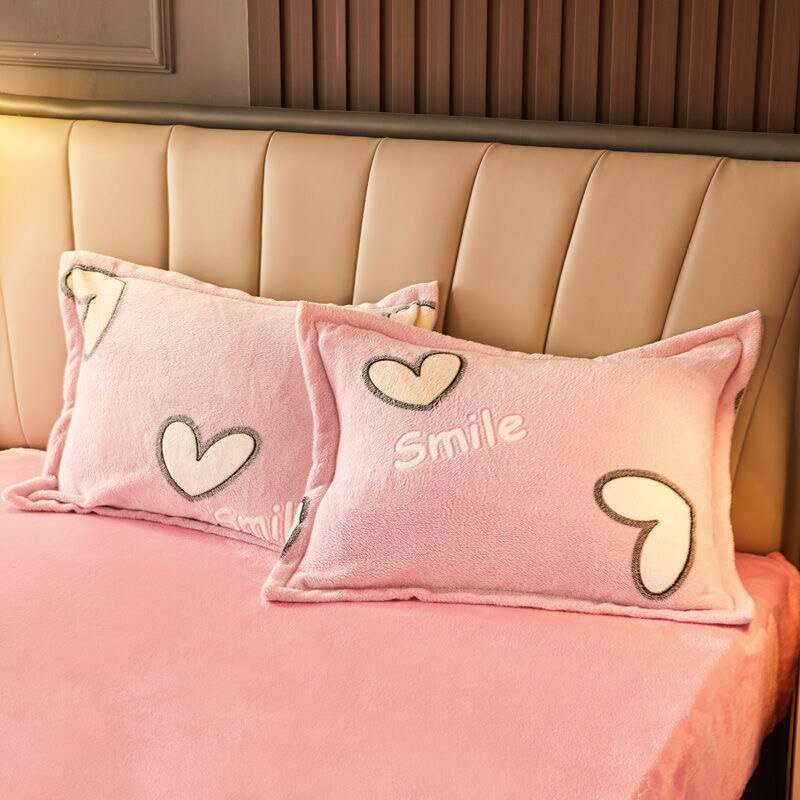 JUSTCHIC doux amour coeur imprimé parure de lit hiver flocon de neige velours épaissir housse de couette unique reine housse de couette + taie d'oreiller