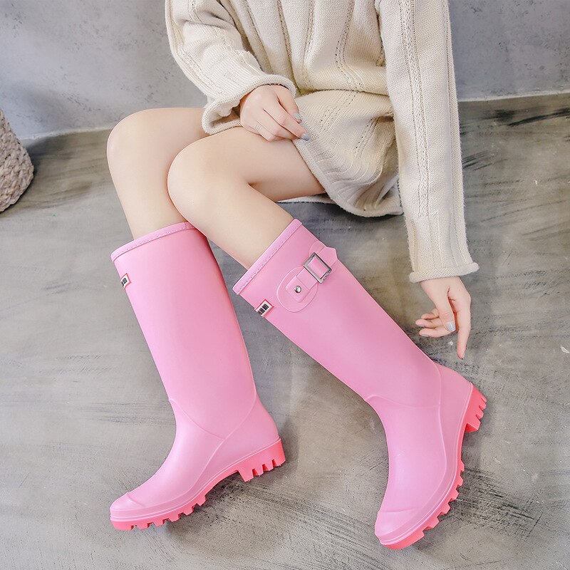 Chaussures de pluie en caoutchouc pour femmes, bottes de pluie en caoutchouc, couleur Pure, Style punk, rose, grande taille 36 à 41