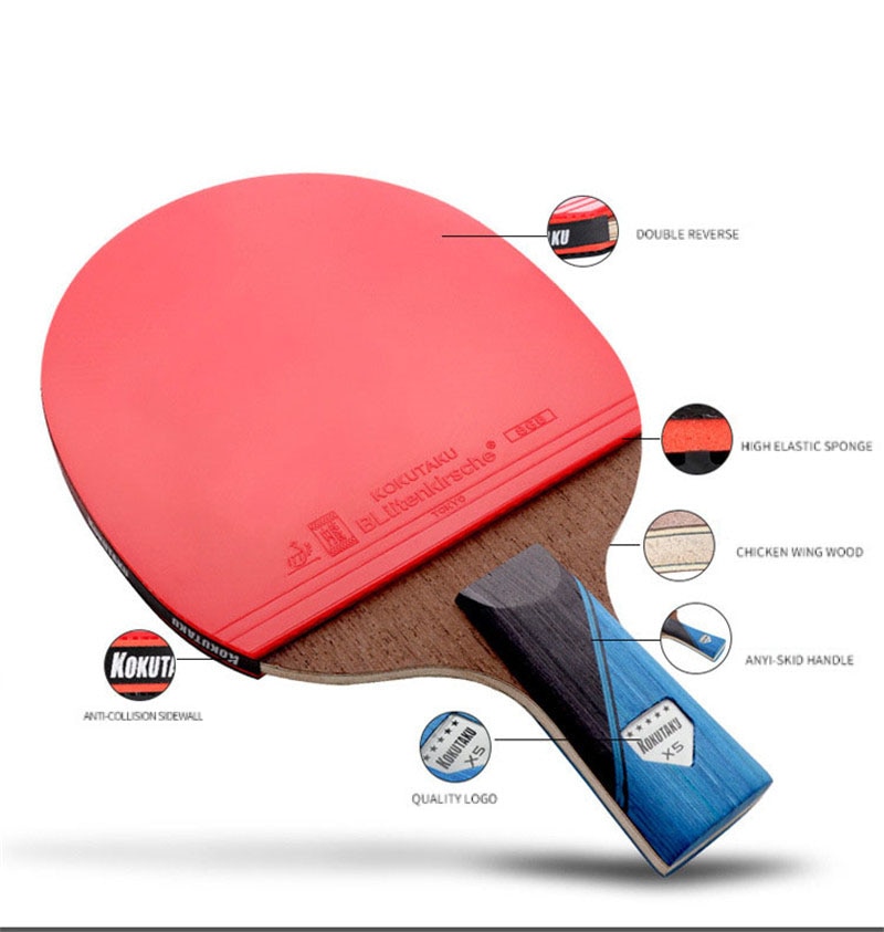 KOKUTAKU-raqueta de tenis de mesa , 5 estrellas, ITTF, pala de ping pong de fibra de carbono, 868, doble cara, granos de goma