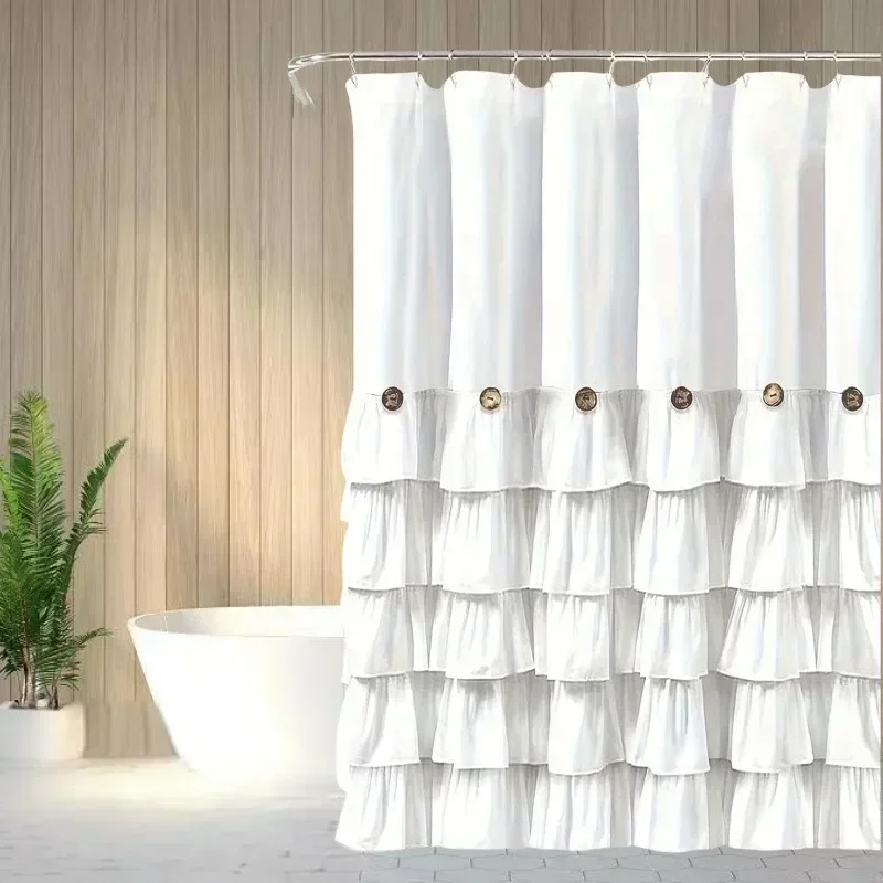 Solid Color French Princess-style Shower Curtain Bathroom Partition Curtain Five-layer Lace Waterproof Bathroom Curtain