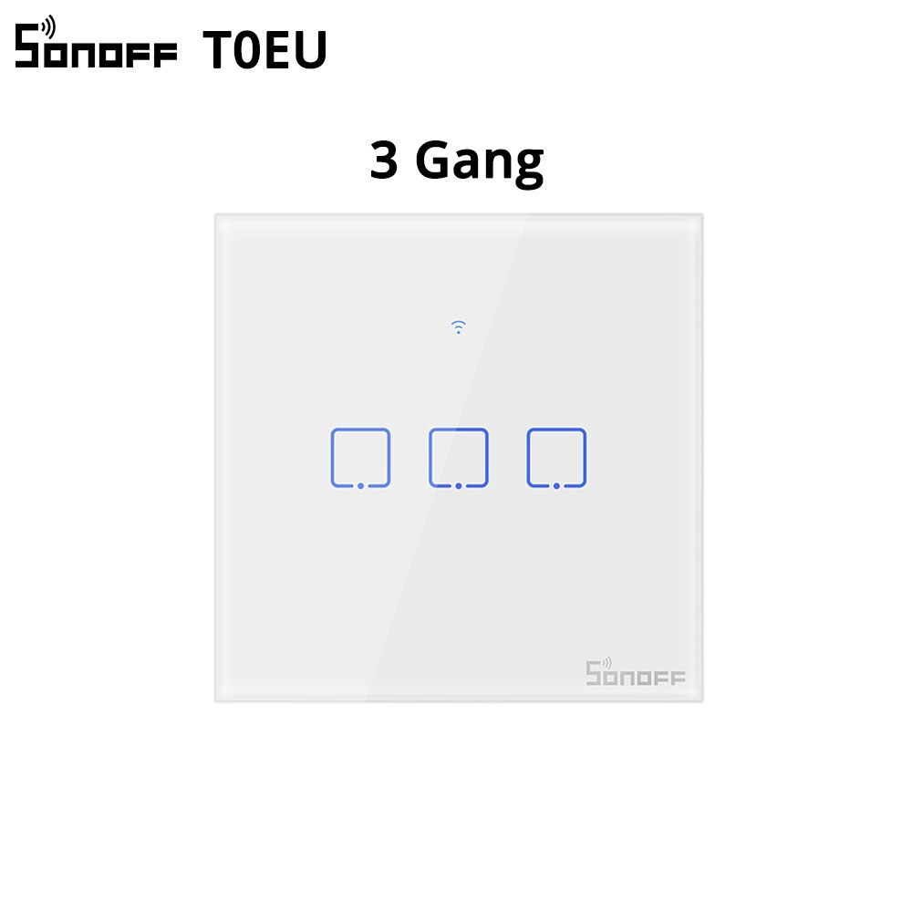 Sonoff-Interruptor de pared inteligente T0/T1, accesorio con Wifi, 1/2/3 entradas, táctil/WiFi/433 RF/aplicación remota, funciona con Alexa: T0 EU 3C