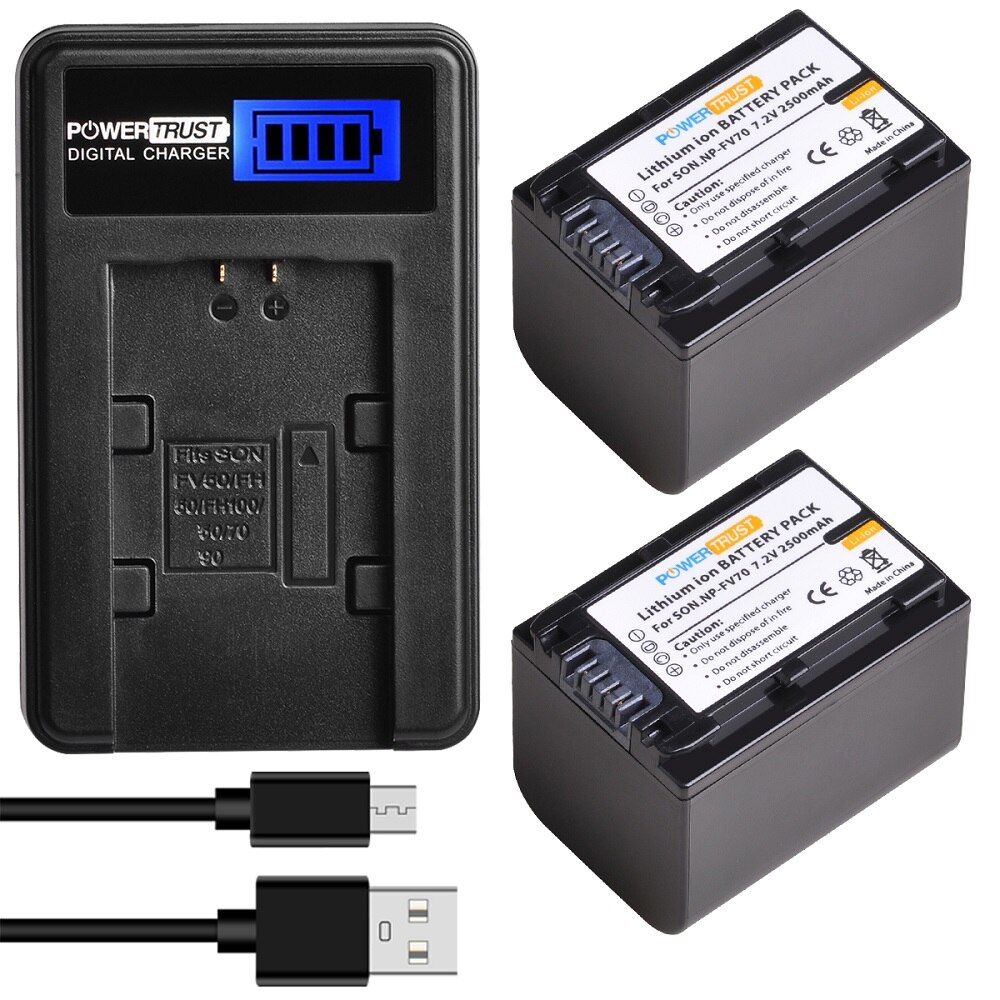 Cargador de batería de NP-FV70 para videocámara Sony FDR-AX53 AX700 AX33/B, HDR-CX455/B, CX675/B, CX900, PJ340, PJ540, PJ670/B, PJ810, Handycam: 2 Pack kit