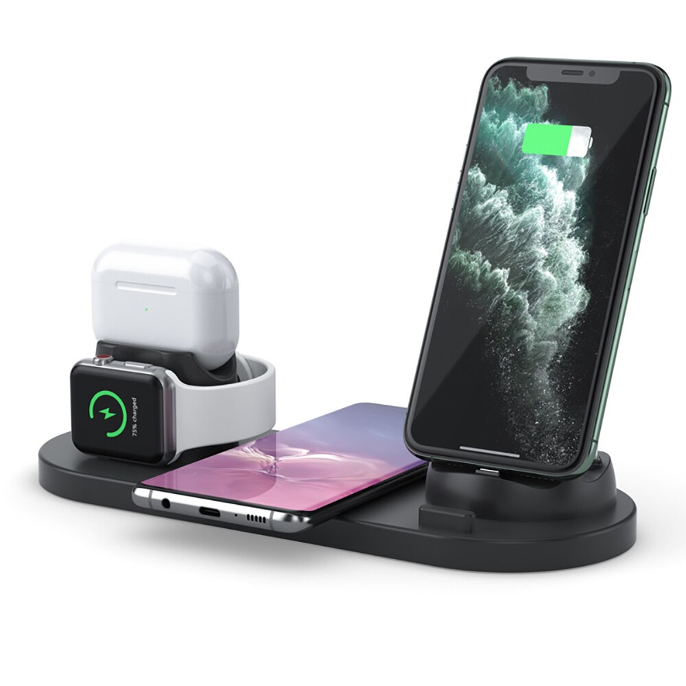 10W Qi Wireless Charger Dock Station 6 in 1 For iPhone Airpods Micro USB Type C Stand Fast Charging 3.0 For Apple Watch Charger