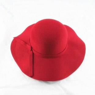 Vintage Retro Kids Kind Jongen Meisje Hoeden Fedora Polyester Vilt Samenpersbare Wide Brim Cloche Floppy Zon Strand Cap: Rood