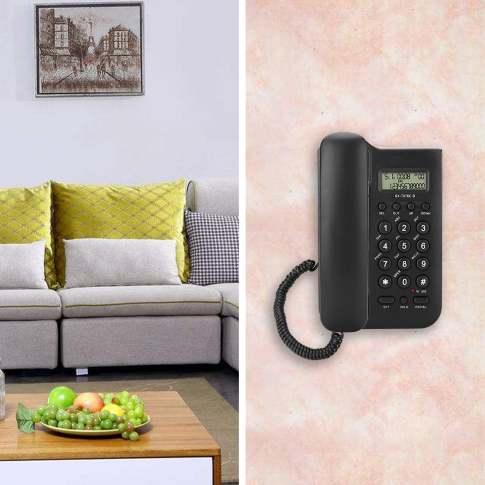 KX-T076 Telephone Home Hotel Wired Desktop Wall Phone Office Landline Telephone Black White