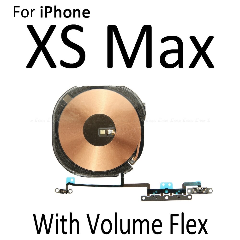 Puce NFC pour iPhone X XR XS 11 Pro Max sans fil chargeur panneau bobine autocollant avec bouton de Volume câble flexible: With Volume XS Max