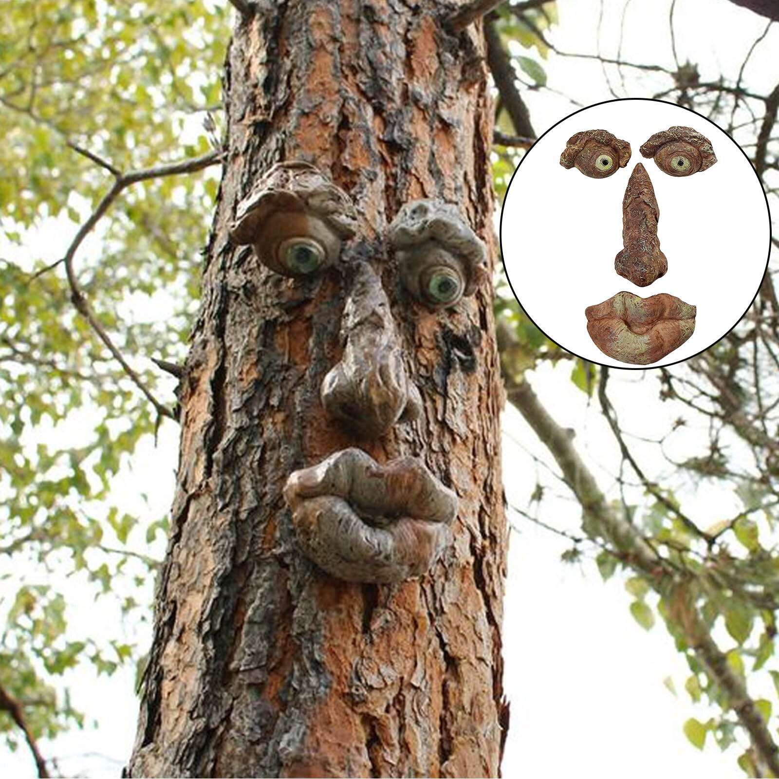 Træ ansigter indretning påske dekorationer gammel mand træ ansigt skulptur bark ansigtstræk have kigger gård kunst udendørs dekoration: Stil b