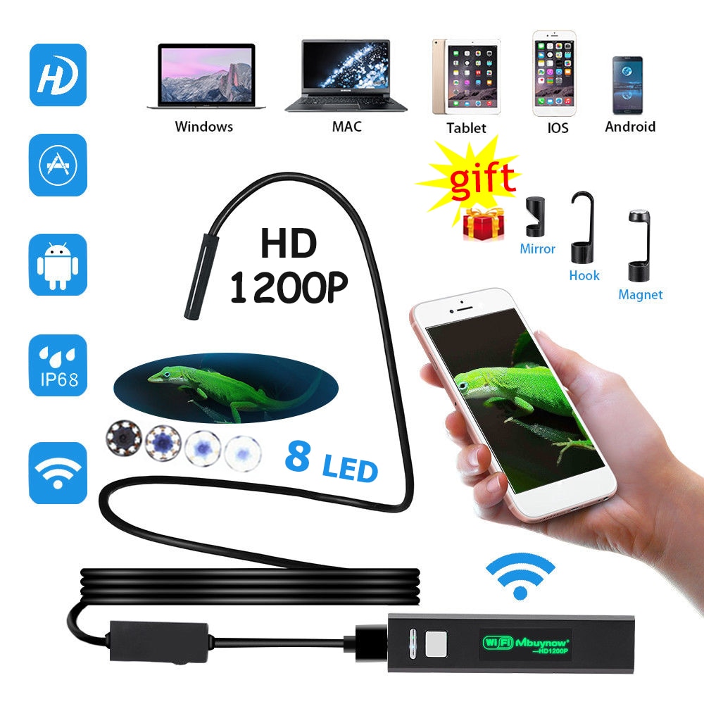 1200P Hd Wifi Endoscoop Camera Waterdicht Android Usb Softwire Stijve Hardwire Borescope Mini Camera 8 Mm Voor Iphone Android pc