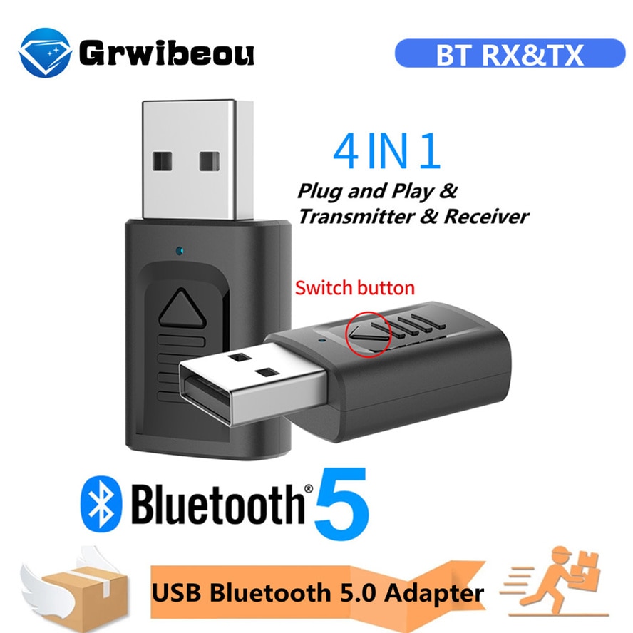 USB Bluetooth 5.0 Adapter 3.5mm AUX BT Audio Receiver Transmitter Wireless Dongle For Car TV Speaker 4 in 1 Bluetooth Adapter