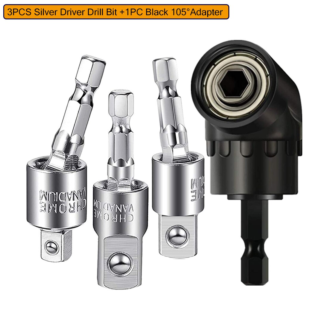Drill Socket Adapter Converter For Impact Driver 105° Right Angle Drill Attachment Bit Impact Socket Adapter and Reducer Set: 4PCS Mixed colors