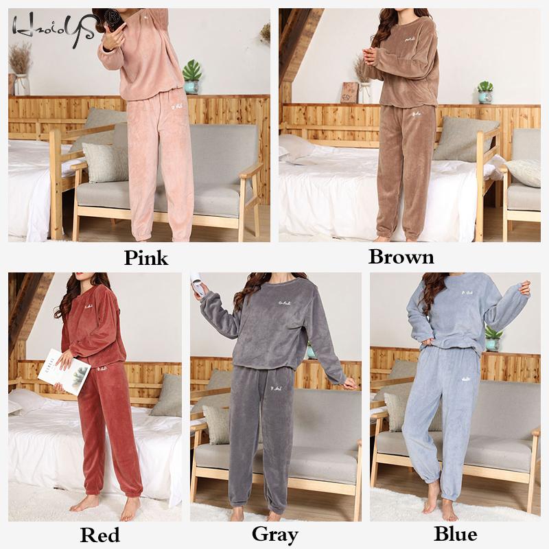 Inverno feminino flanela de veludo pijamas define pijamas grosso solto casual macio quente camisola de casa roupas femininas terno pijamas
