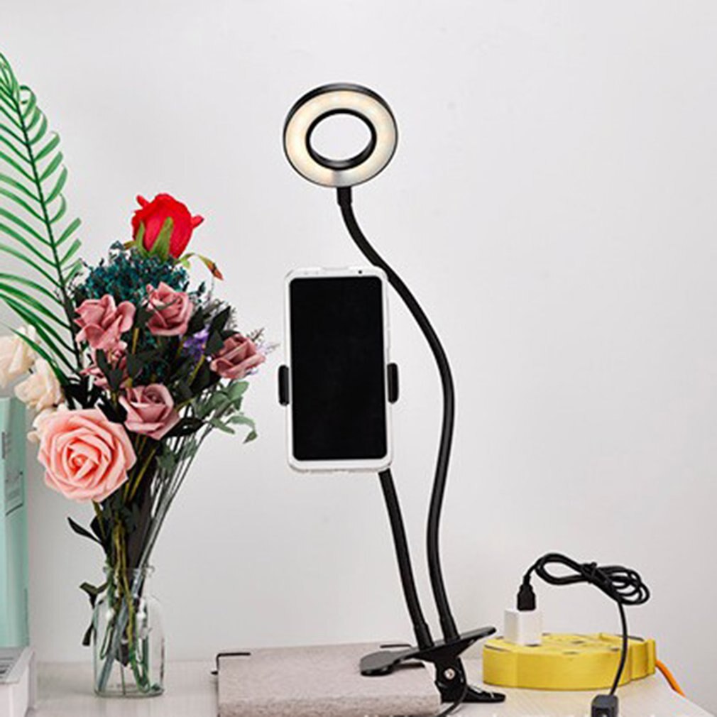 Monopod Mount Bracket with LED Ring Flash Light Lamp Tabletop Stand Tripods Clip with Mobile Phone Holder Overhead shot