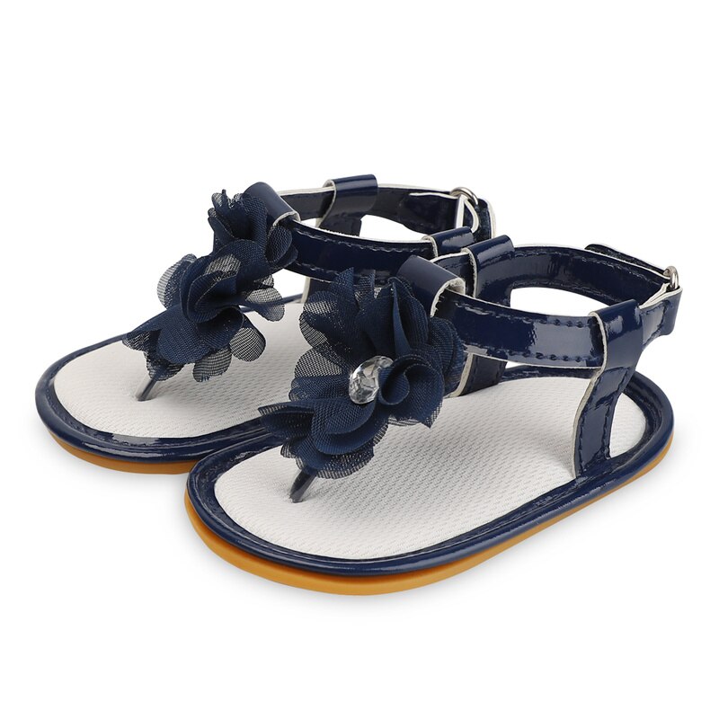 Sandales d'été pour bébés filles, chaussures en caoutchouc PU, semelle souple, bande de fleurs, parc, ramper, premiers pas, mignonnes